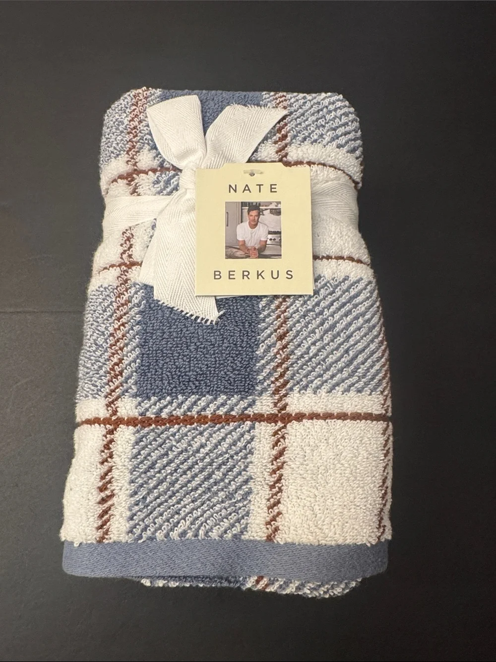 8pc NATE BERKUS 100% Cotton Plaid Bath Towel Set - Made in India